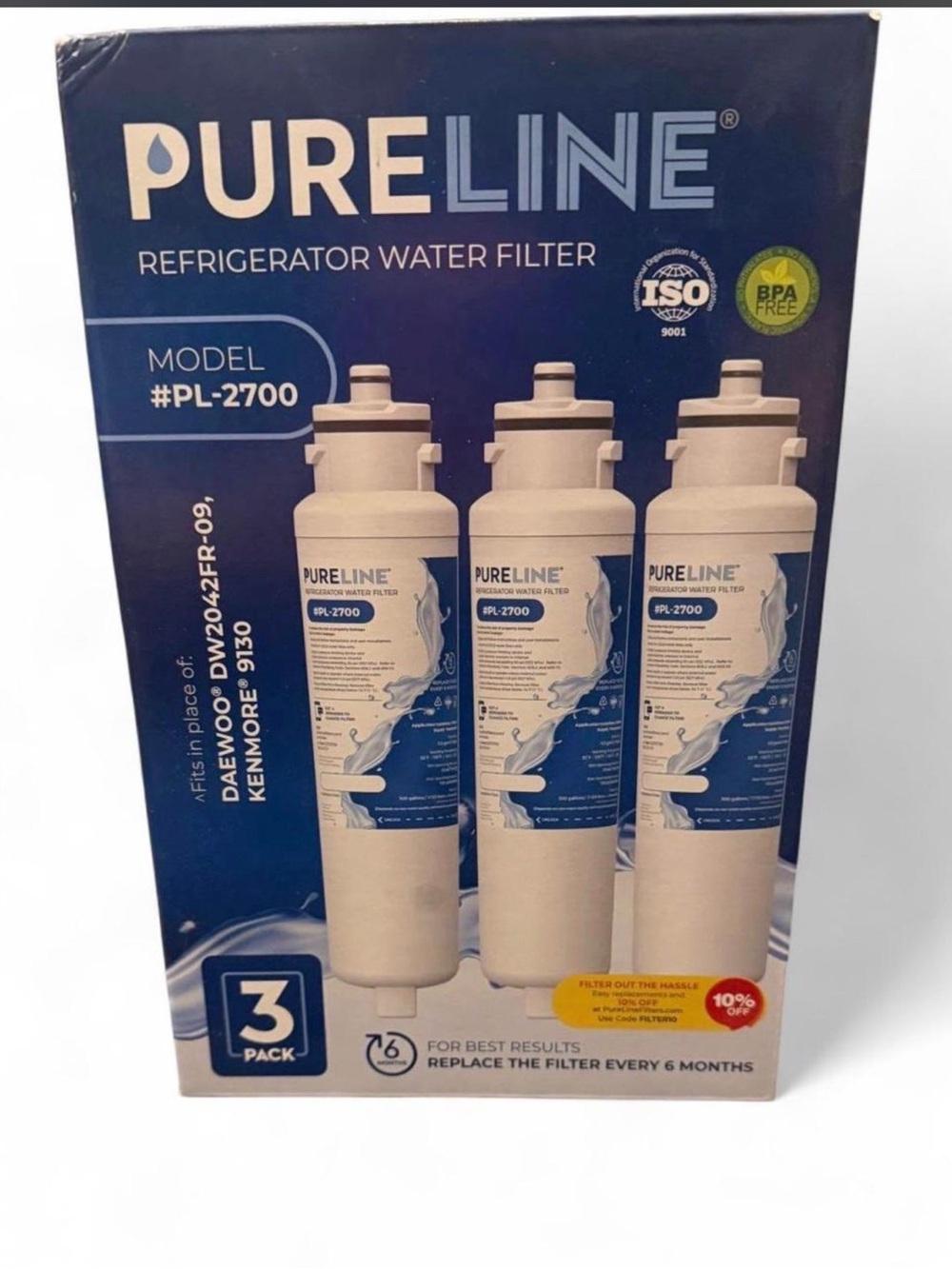 PureLine PL-2700 White Refrigerator Water Filter - 5 Total Filters